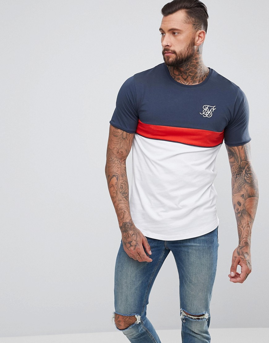SikSilk Muscle T-Shirt In Navy With Chest Stripe - Navy