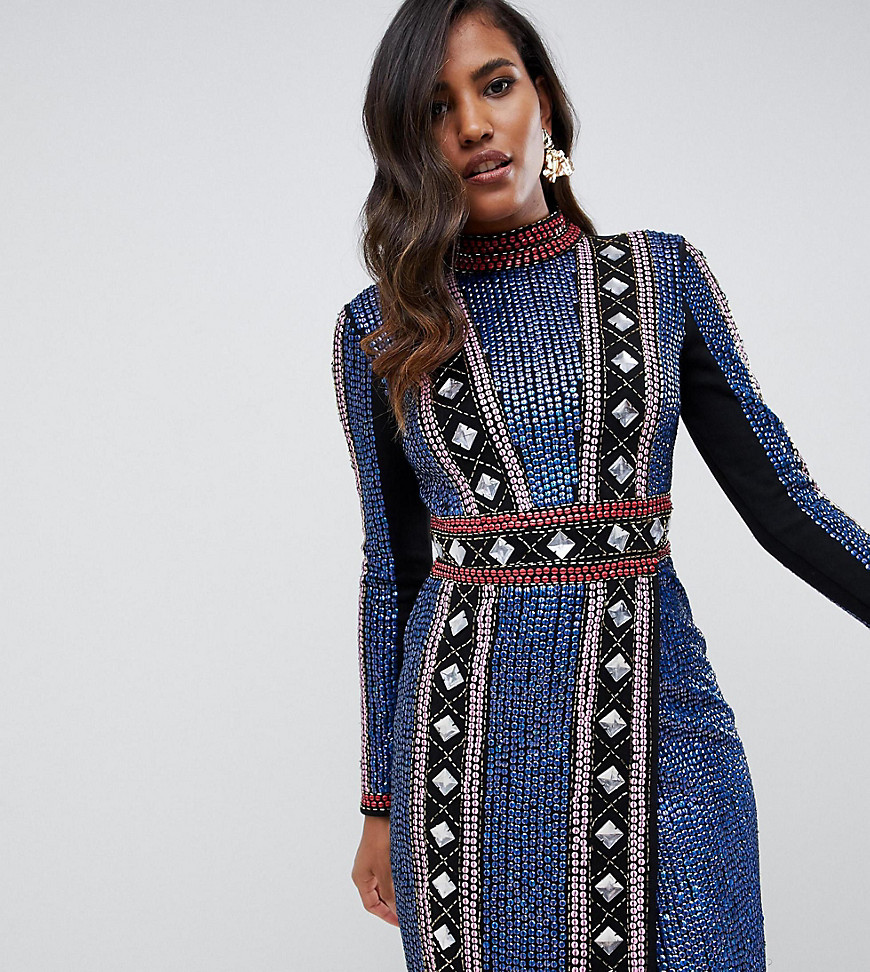 Starlet all over jewel encrusted bodycon dress in multi
