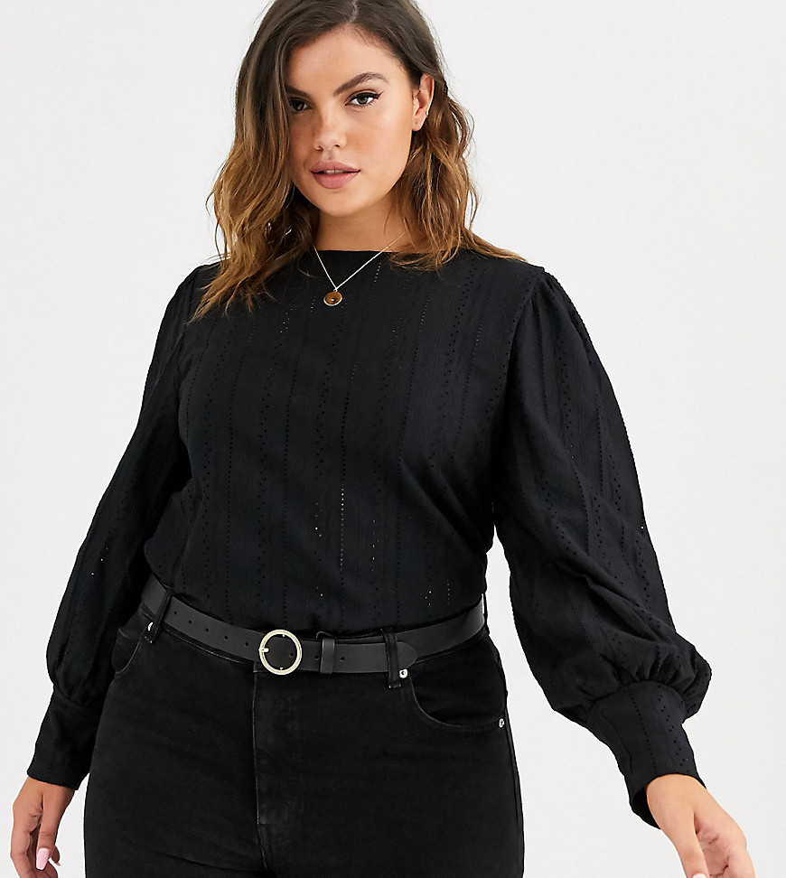 River Island Plus blouse with blouson sleeves in black