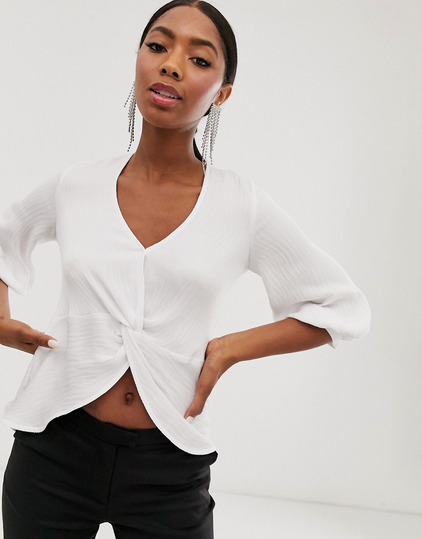 Closet London knot front cropped blouse in white