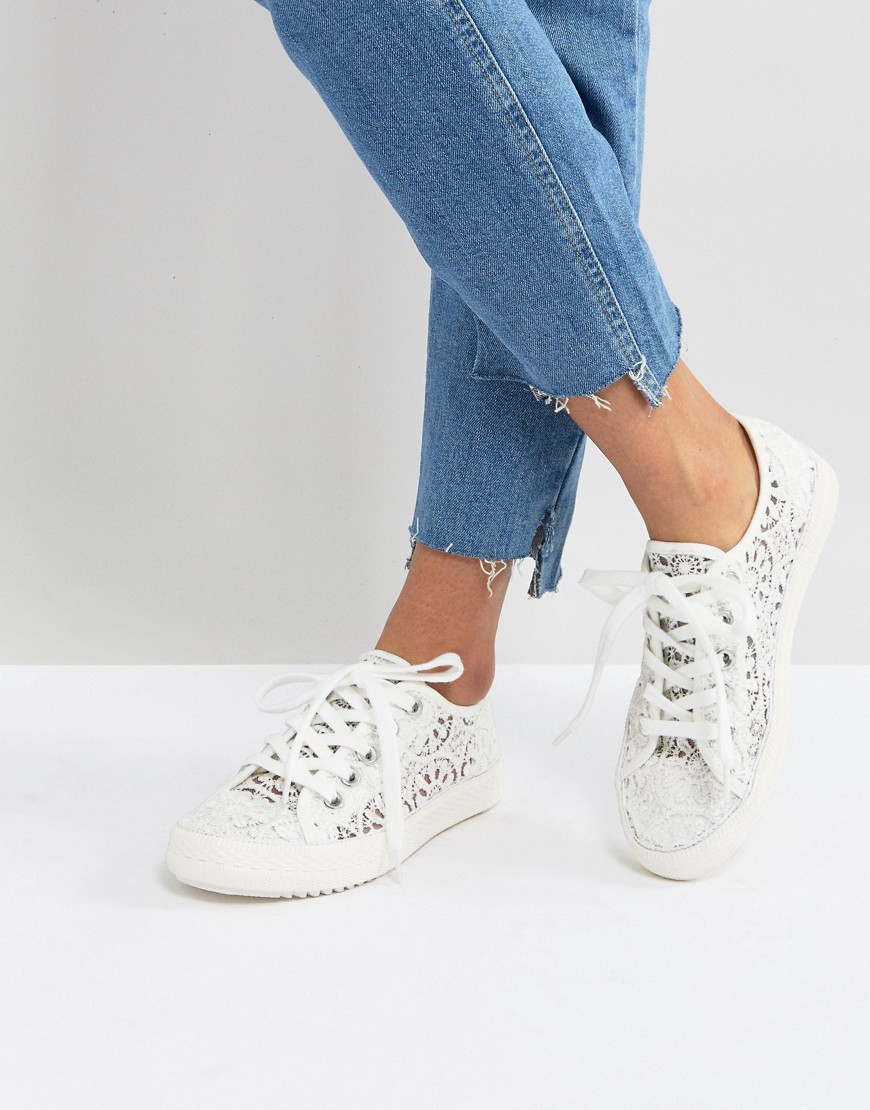 London Rebel Crochet Lace Up Sneaker - White