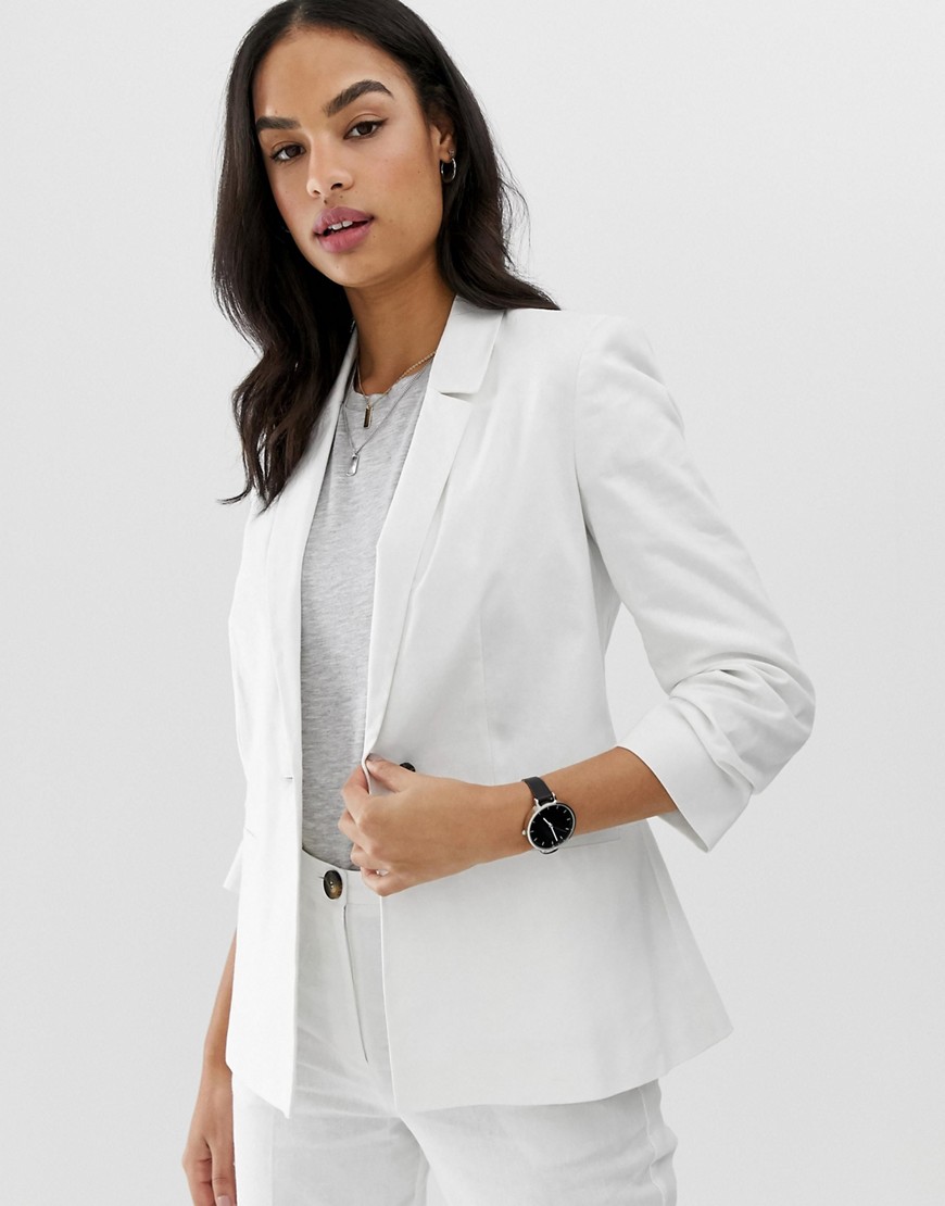 ASOS DESIGN linen blazer with ruched sleeve