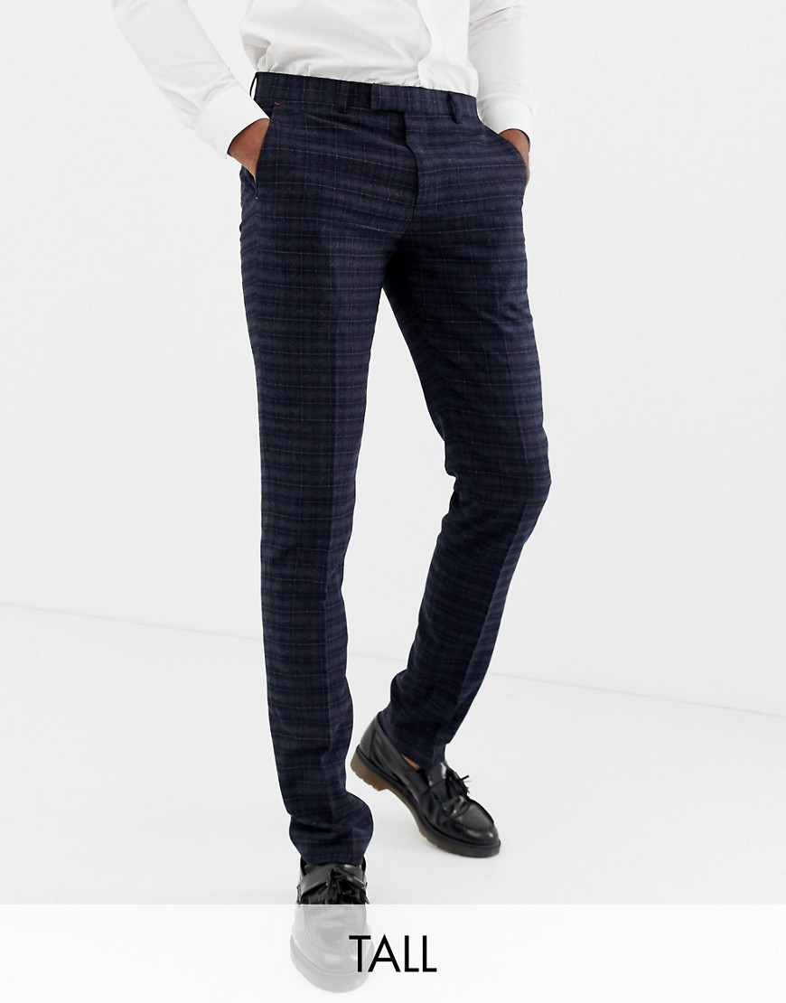 Harry Brown Tall navy and gold slim fit check suit trousers