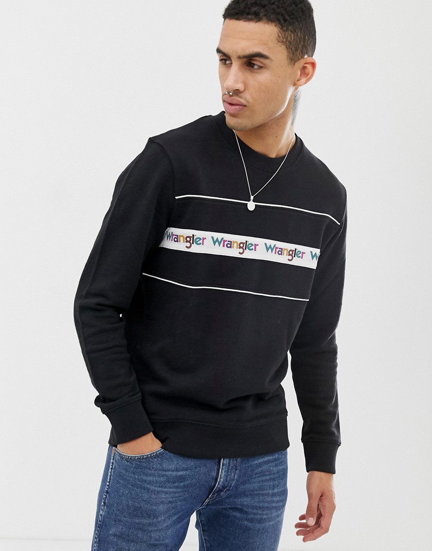Wrangler rainbow taped logo crewneck sweatshirt in black