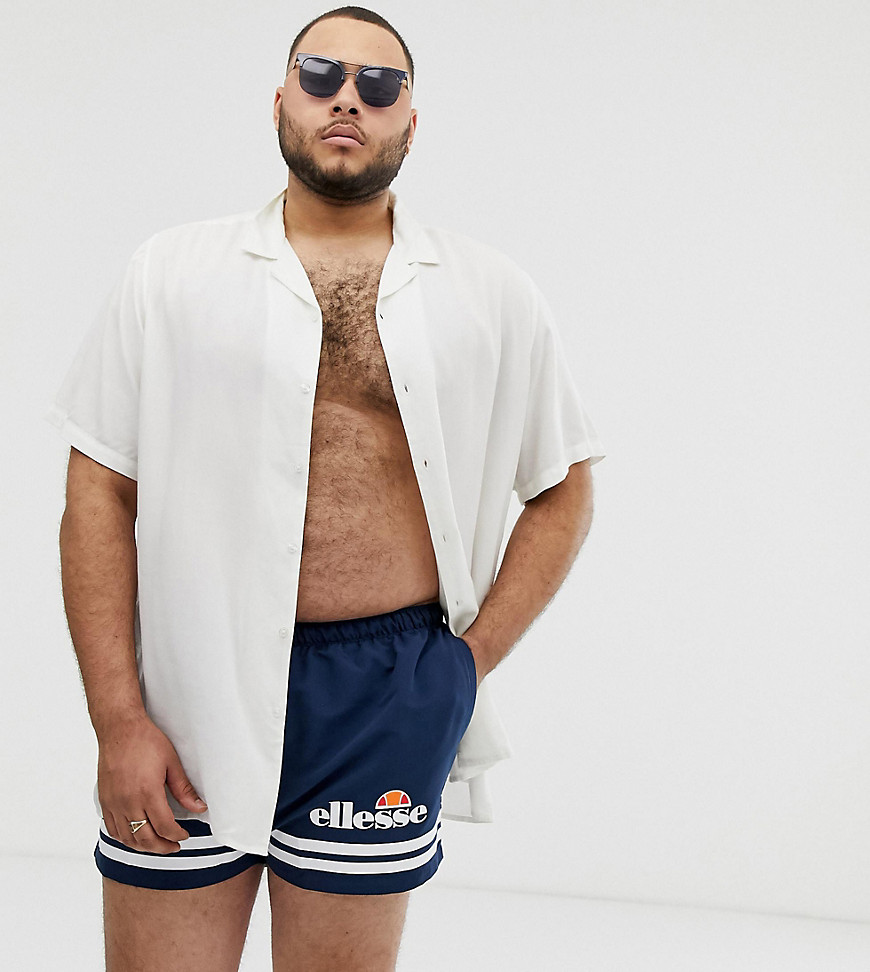 ellesse Plus printed stripe swim shorts in navy exclusive at ASOS