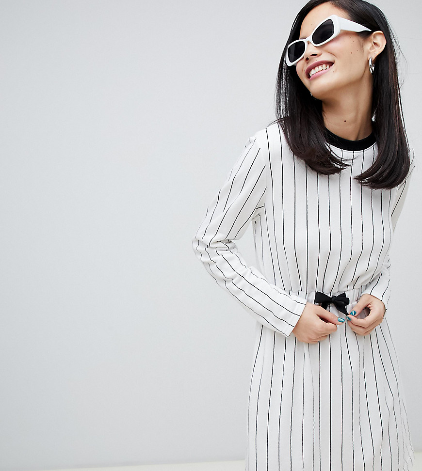 Monki stripe mini drawstring dress in off white