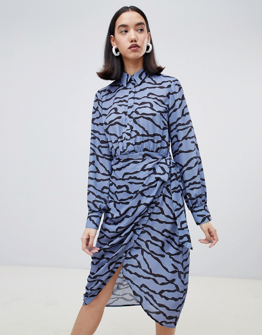 Lost Ink wrap shirt dress in abstract animal print
