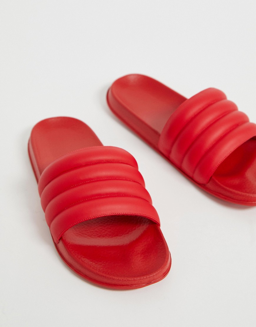 Asos Design Sliders In Red With Padded Strap