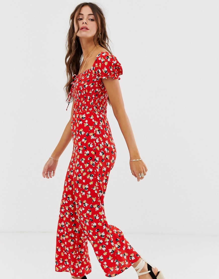 Faithfull Della floral jumpsuit with puff sleeves