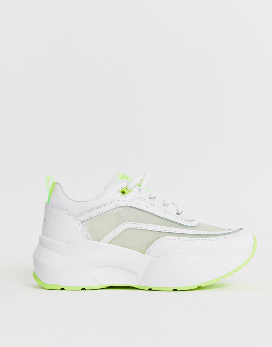 Sixty Seven neon colour block chunky trainer in white