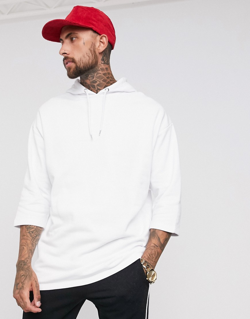 ASOS DESIGN oversized longline sweatshirt with 3/4 sleeves in white