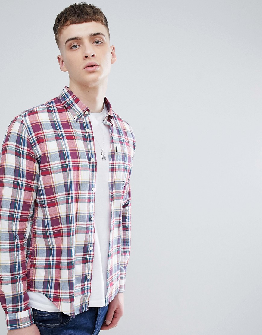 Barbour Warren Slim Fit Check Shirt in Red - White
