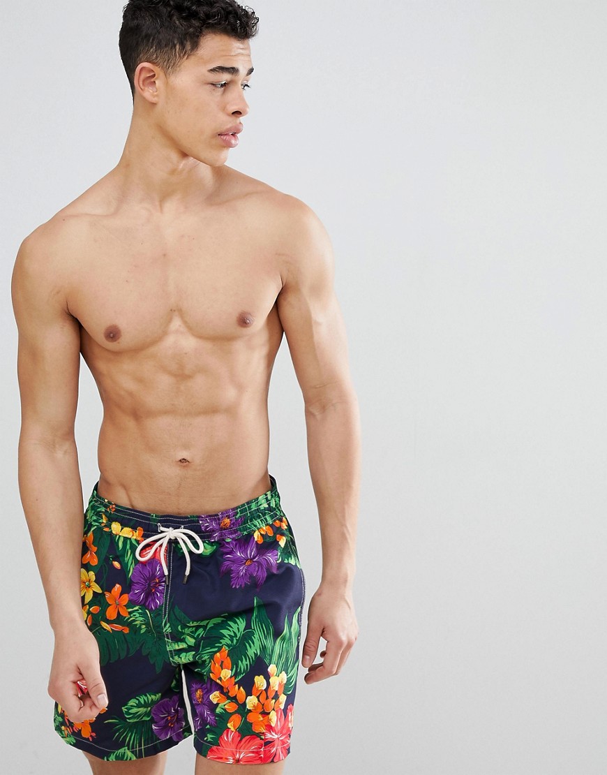 Polo Ralph Lauren Traveller Jungle Tropical Print Swim Shorts Player Logo in Black - Jungle tropical