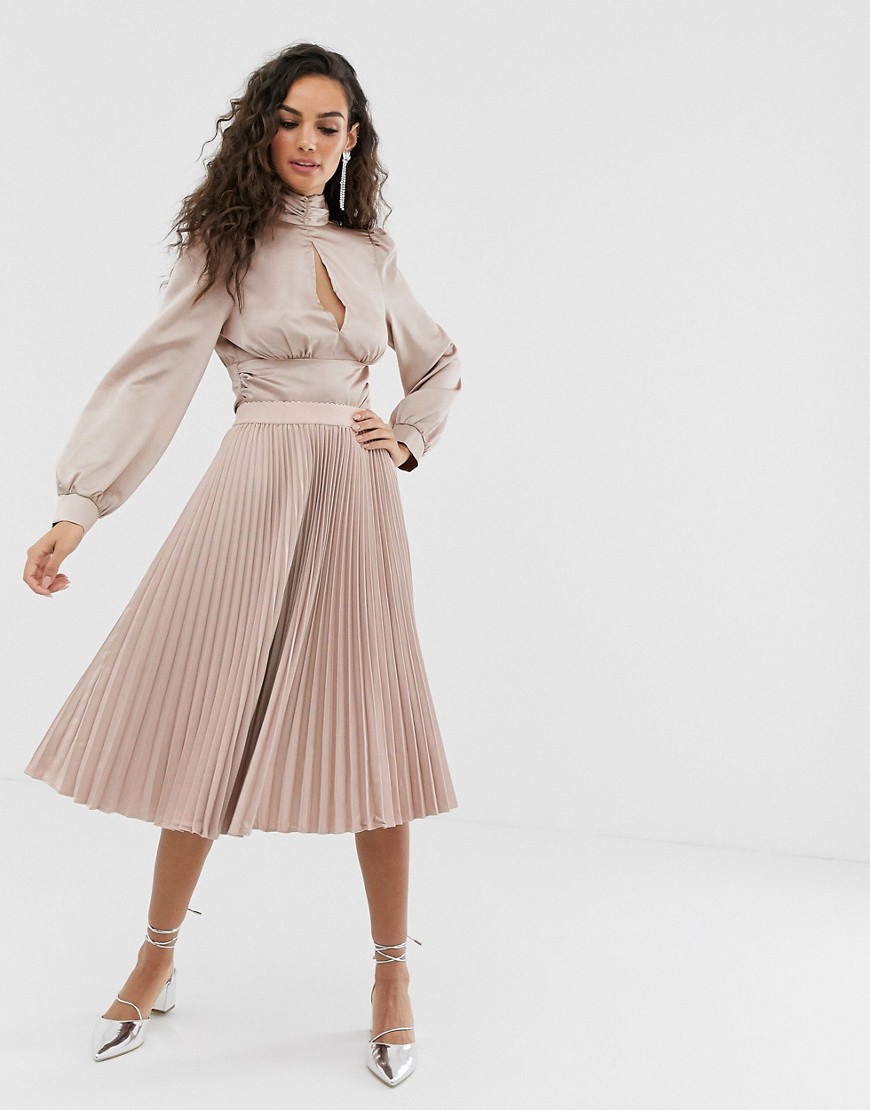 Outrageous Fortune midi pleated skater skirt in mink