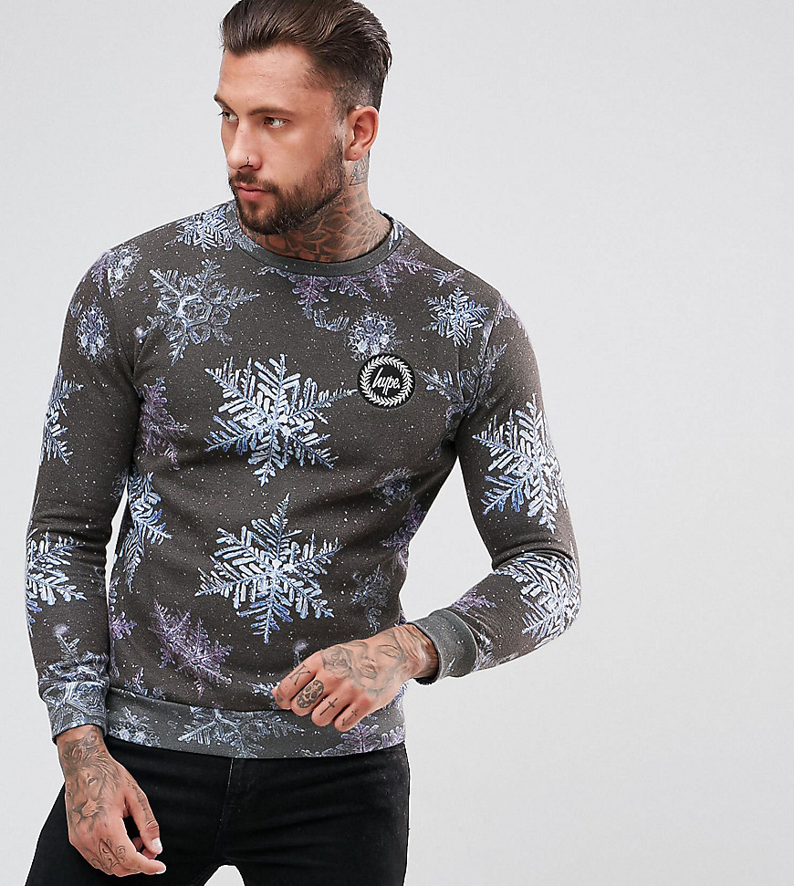 Hype Christmas Sweatshirt In Black With Snow Print - Black