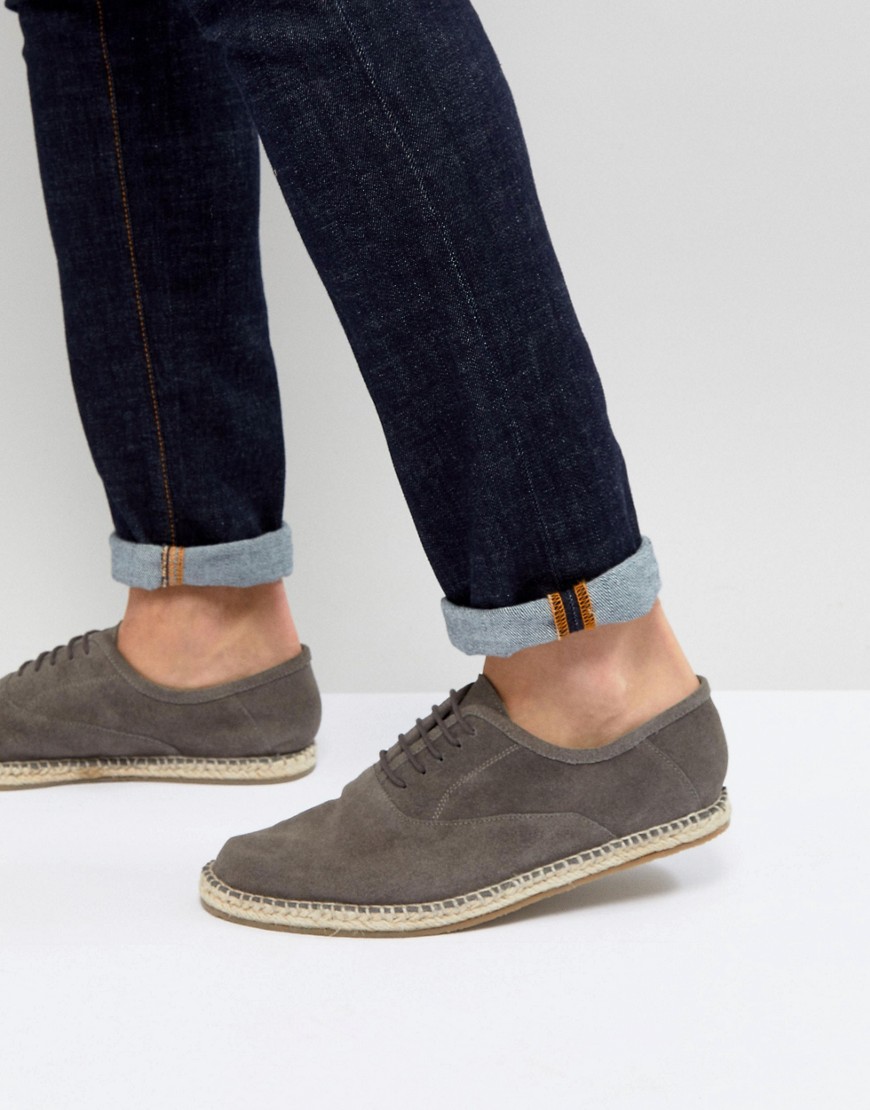 Frank Wright Lace Up Espadrilles In Grey Suede