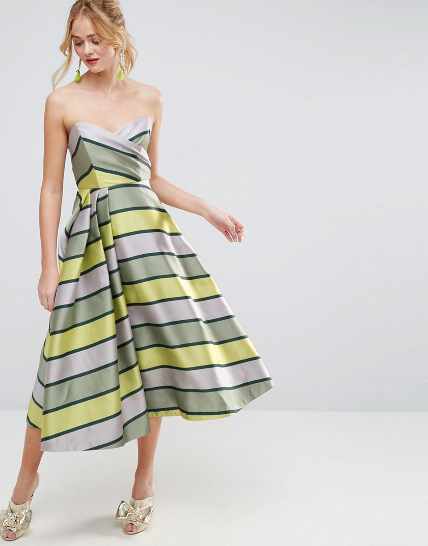 ASOS SALON Bandeau Stripe Midi Prom Dress - Multi