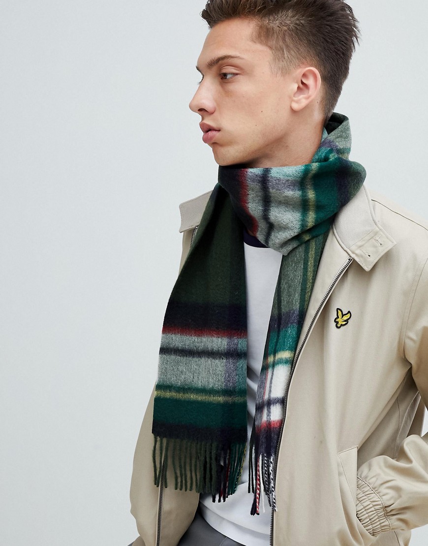 Lyle & Scott lambswool checked scarf in green/navy - Green