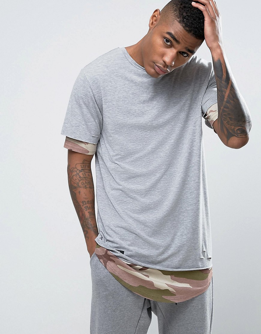 Cayler & Sons Longline Layered T-Shirt With Distressing - Grey