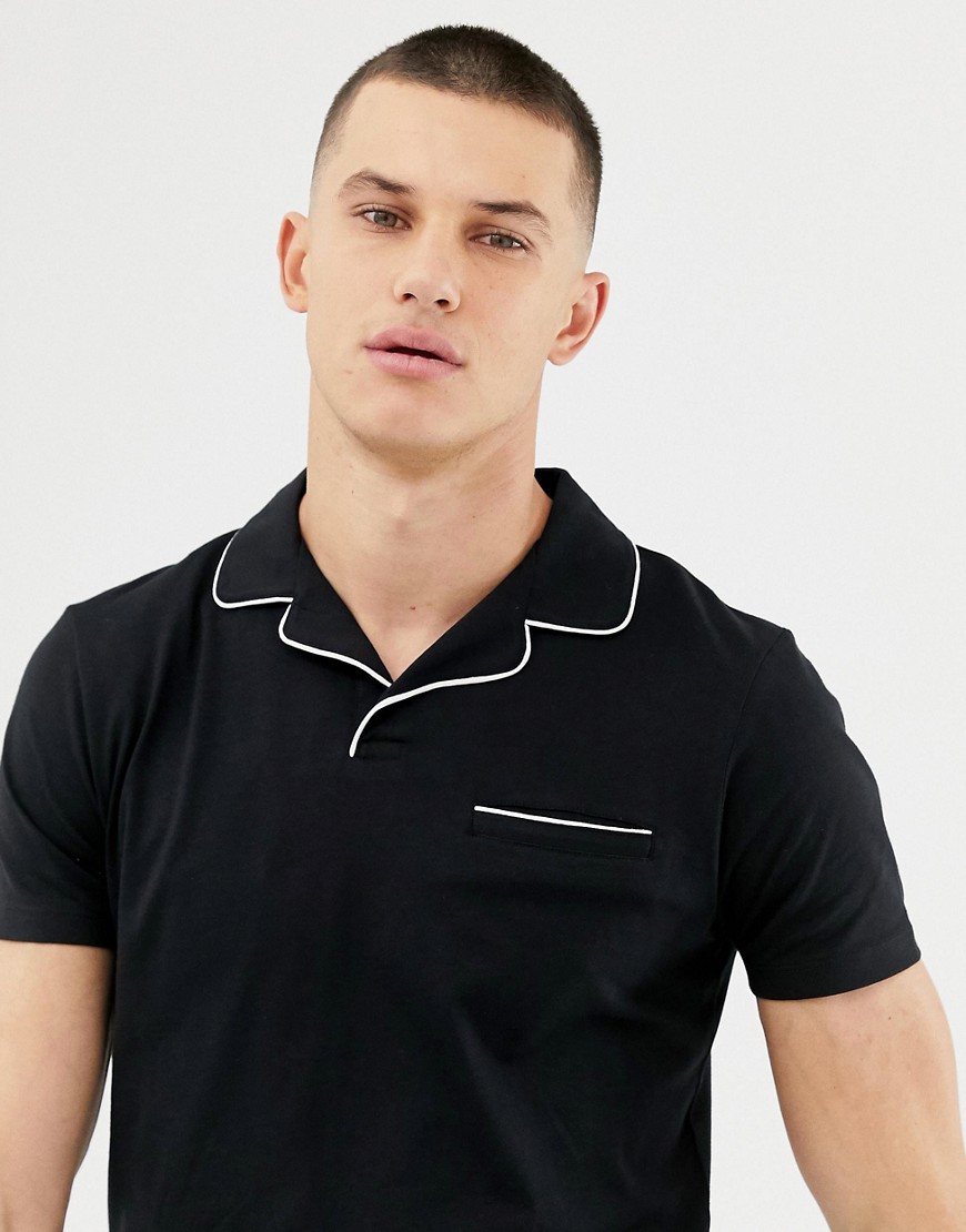 ASOS DESIGN revere polo shirt with pocket and tipping in black