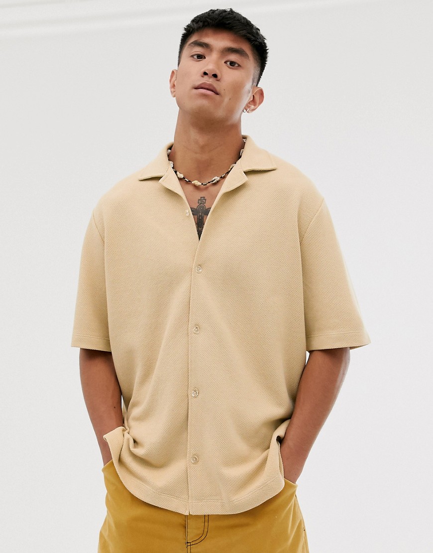 ASOS WHITE loose fit shirt in texture with revere collar in camel