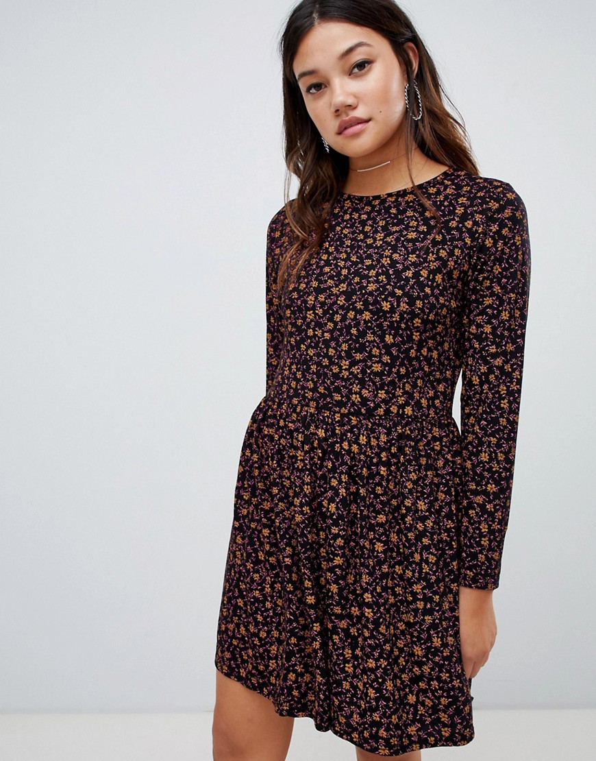 Wednesday's Girl long sleeve smock dress in ditsy floral