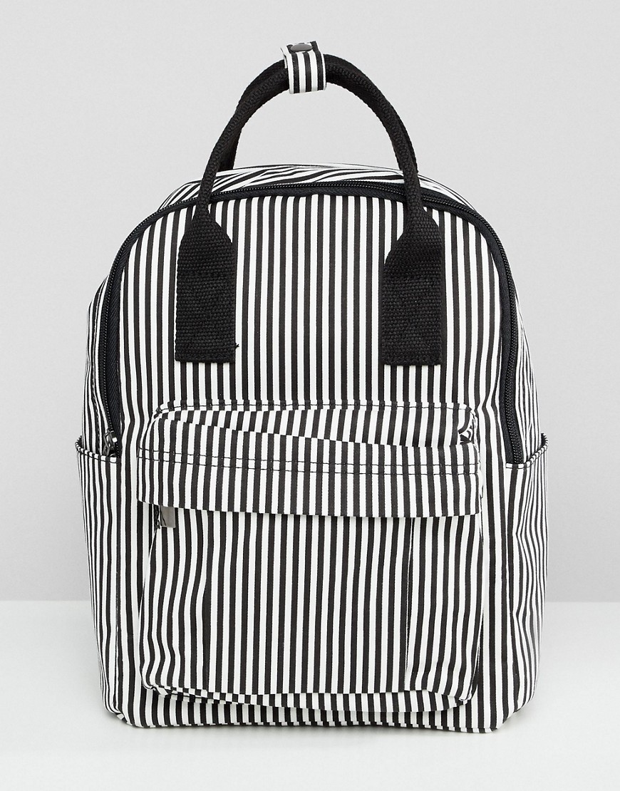 Qupid Stripe Backpack With Front Pocket - Black/white stripe