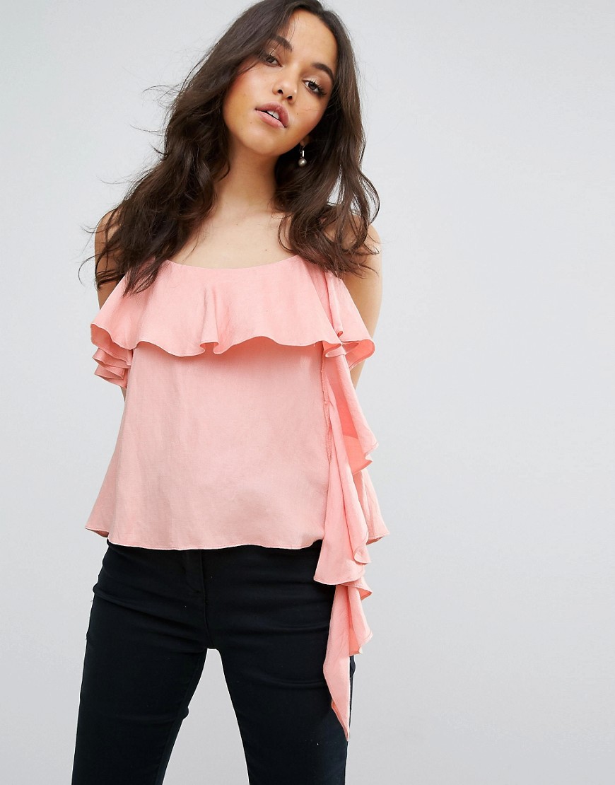 Lost Ink Cami Top With Exaggerated Frill - Blush