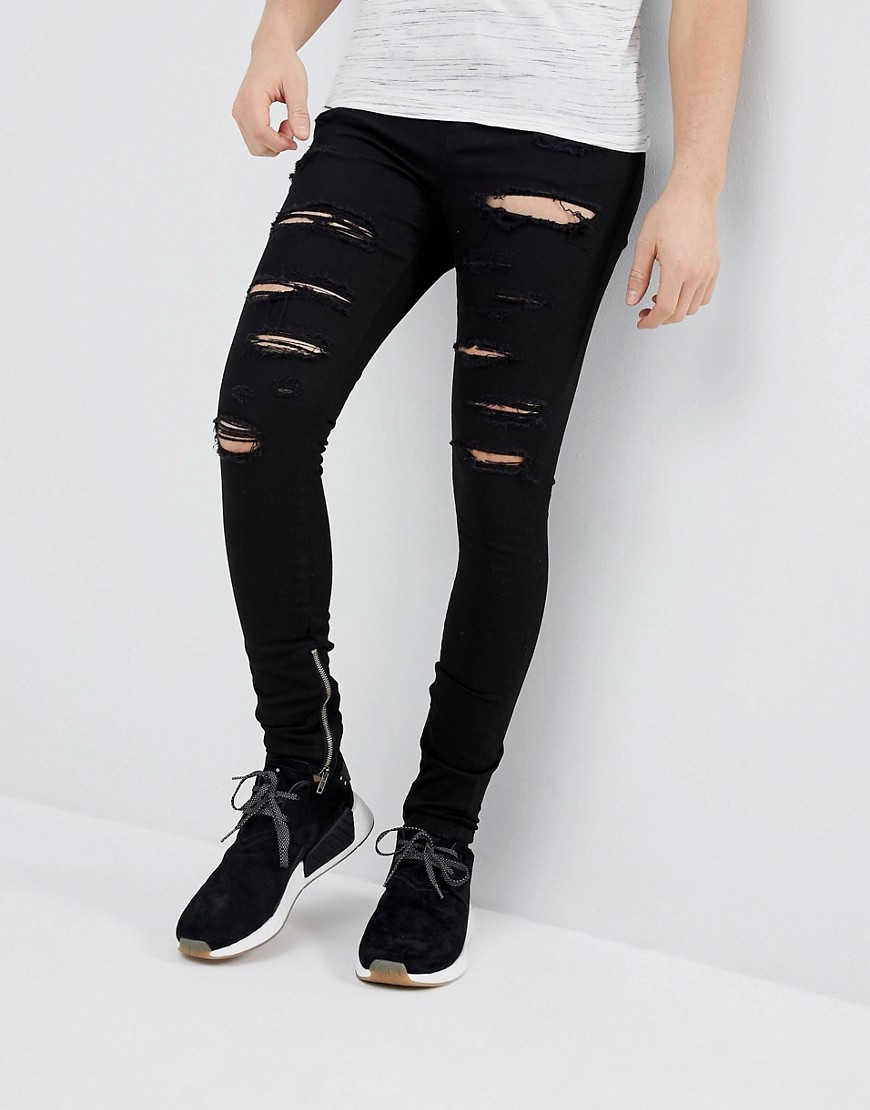 Granted Skinny Jeans With Rips And Ankle Zips In Black - Black