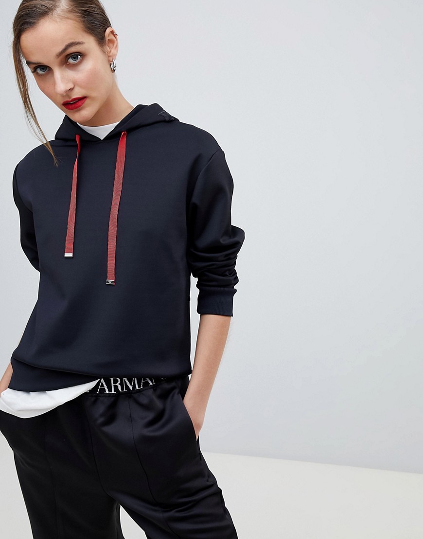 Emporio Armani Hooded Sweatshirt with Sequin Logo - 920 navy