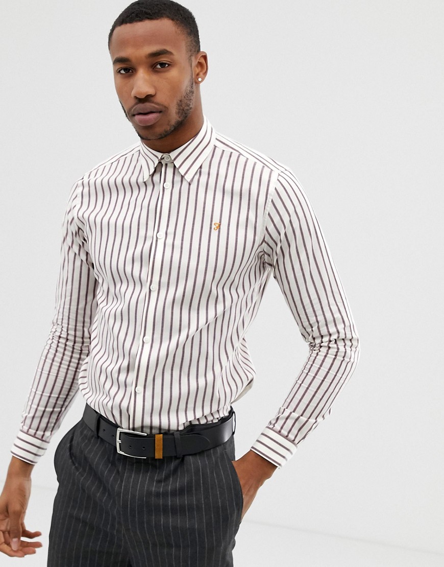 Farah Dillard slim fit stripe shirt in off white
