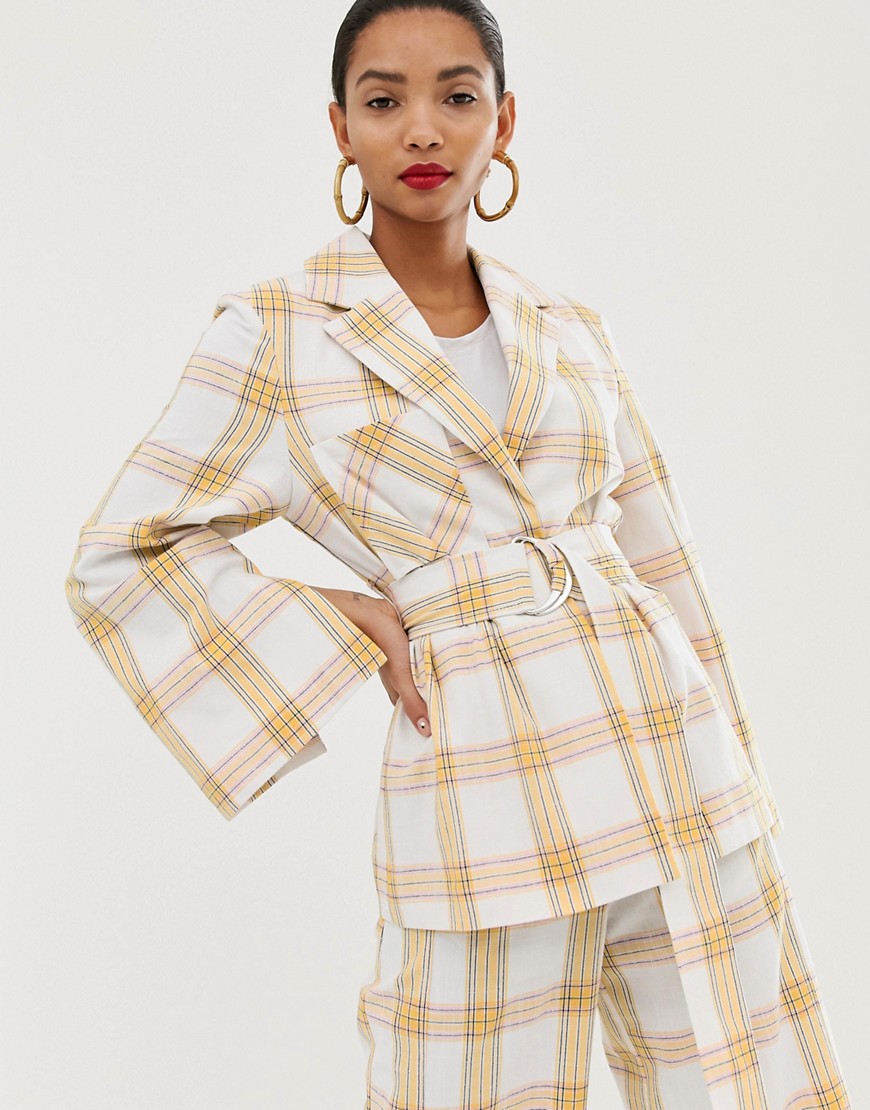 ASOS WHITE belted suit jacket in check print
