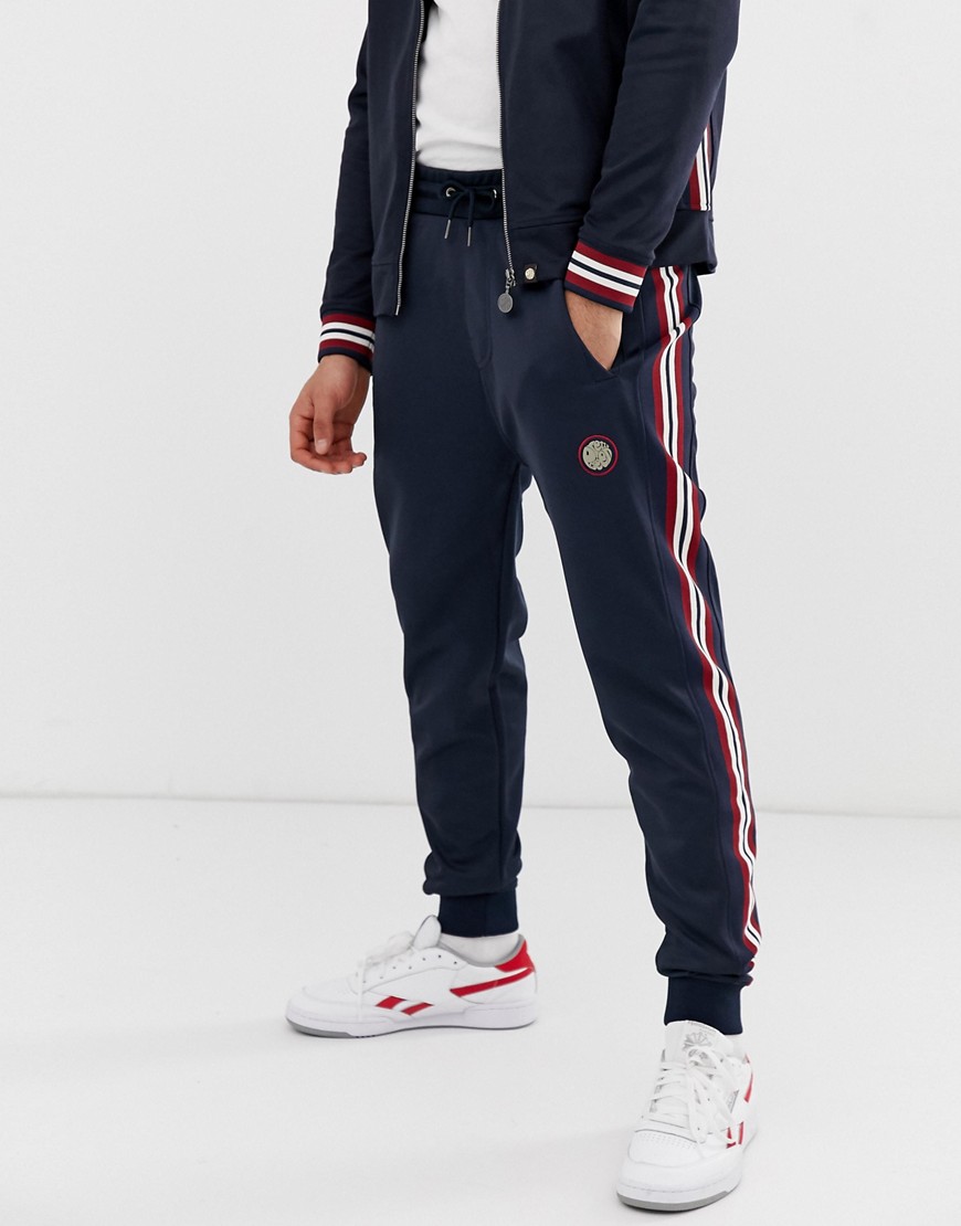 Pretty Green ribbed side stripe track pant in navy