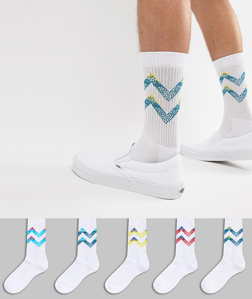 ASOS Sports Socks With Retro Chevron Stripes 5 Pack - White