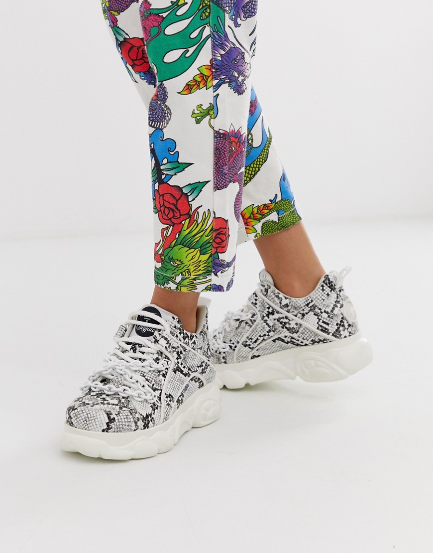 Buffalo X Jaded London Snake Print Chain Chunky Sneakers-multi
