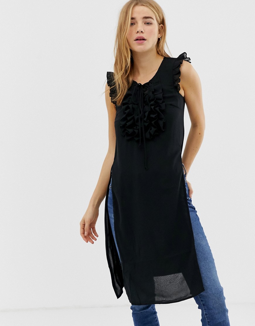 QED London long tunic top with frill detail