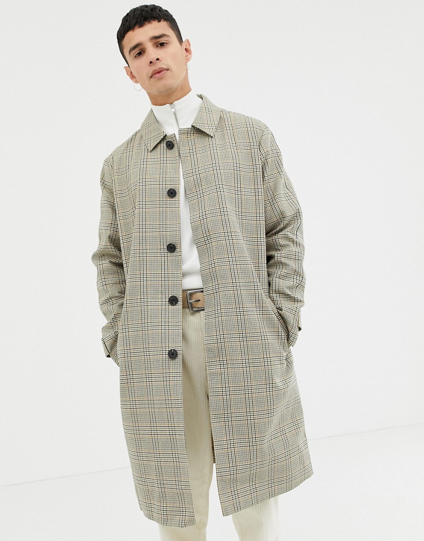 Selected Homme bonded cotton trench coat in check