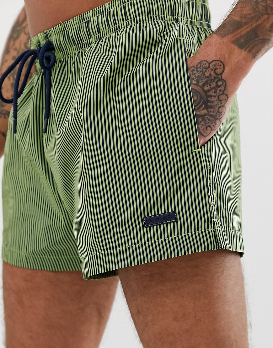 Calvin Klein patch logo stripe swim shorts in green