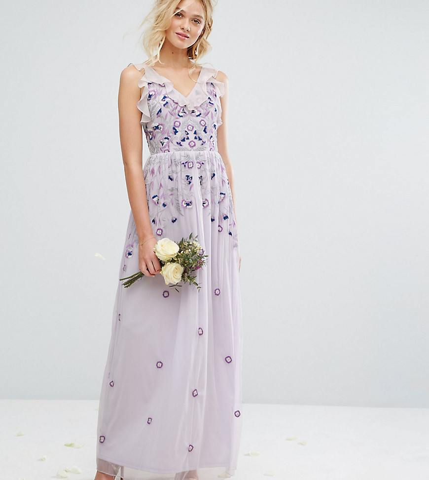 Amelia Rose Vintage Embroided Maxi Dress with Embellishment - Soft lilac