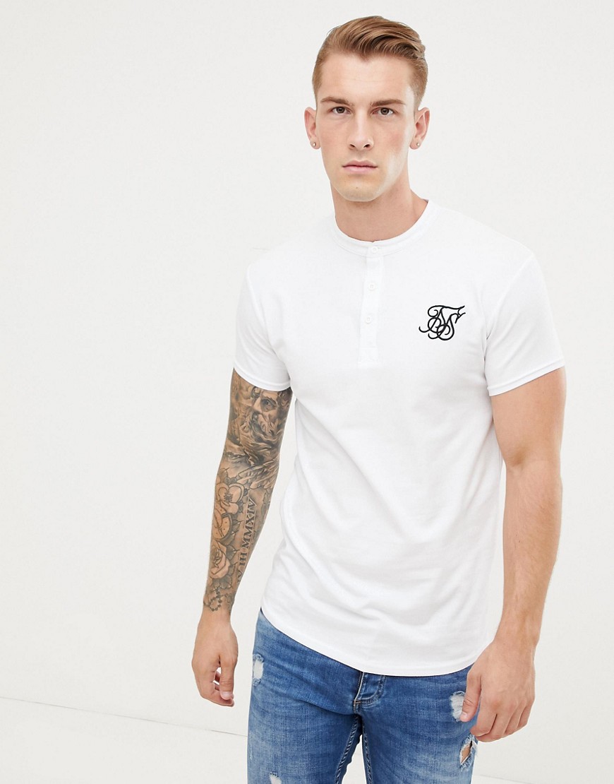 SikSilk t-shirt in white with grandad collar
