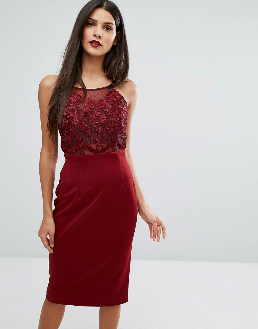 Forever Unique Laced Top Midi Bodycon Dress - Oxblood red