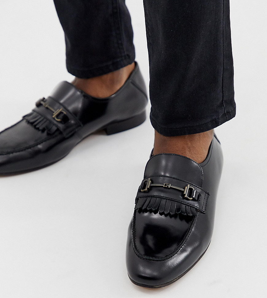 H by Hudson Wide Fit Chichister bar loafers in black leather