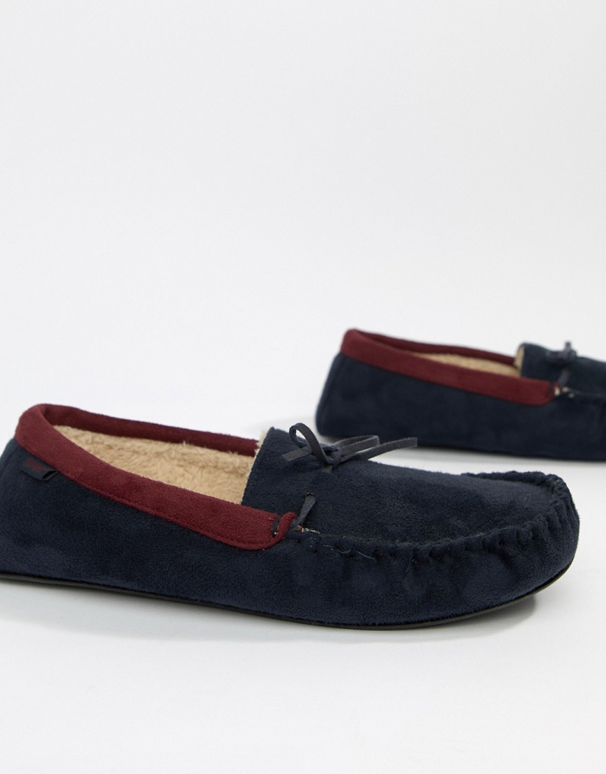 Totes Mens Suedette Moccasin Slippers In Navy