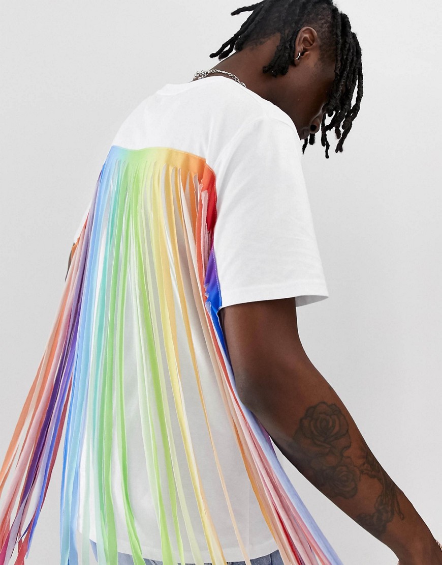 Urban Threads oversized t-shirt with rainbow tie dye back fringe