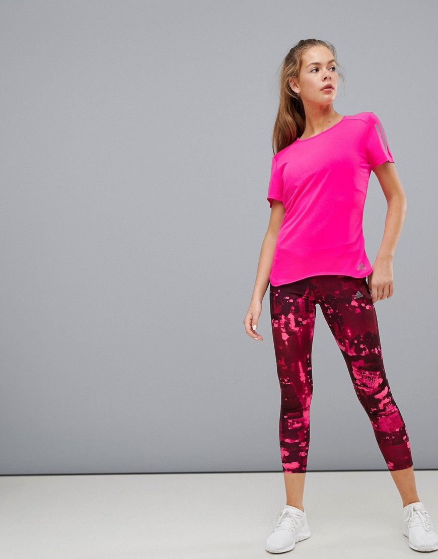 adidas Running Climacool Response Leggings In Pink Print