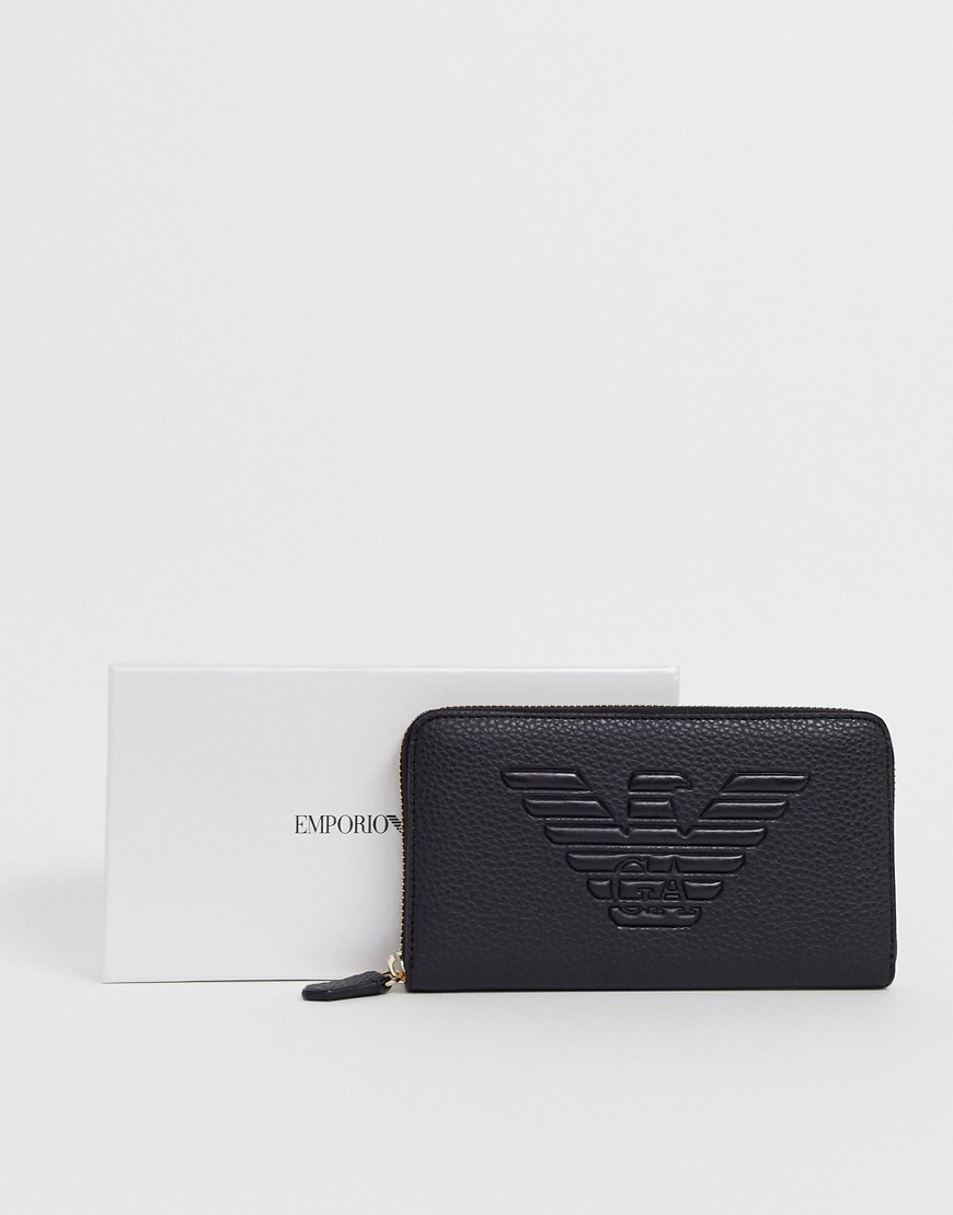 Emporio Armani recycled leather large zip around logo purse