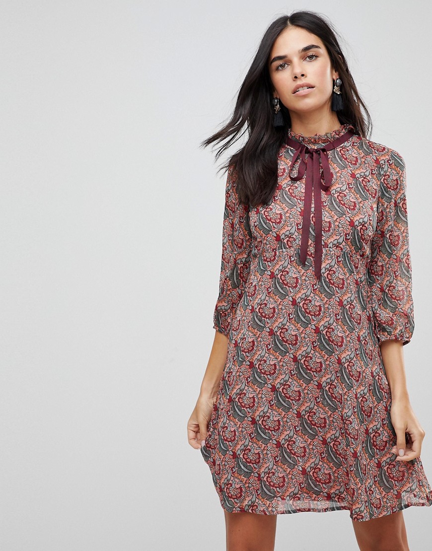 Traffic People Printed Tea Dress With Bow Detail