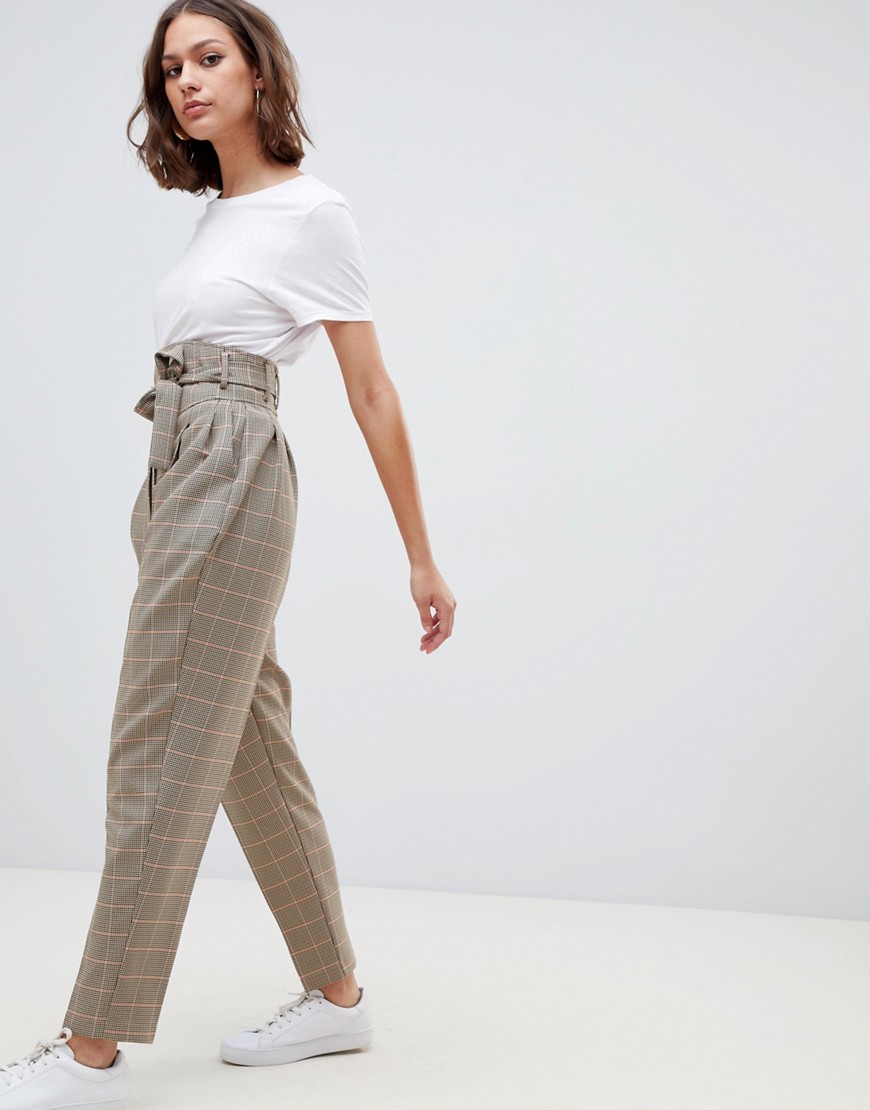 ASOS DESIGN high waist balloon tapered trousers in heritage check