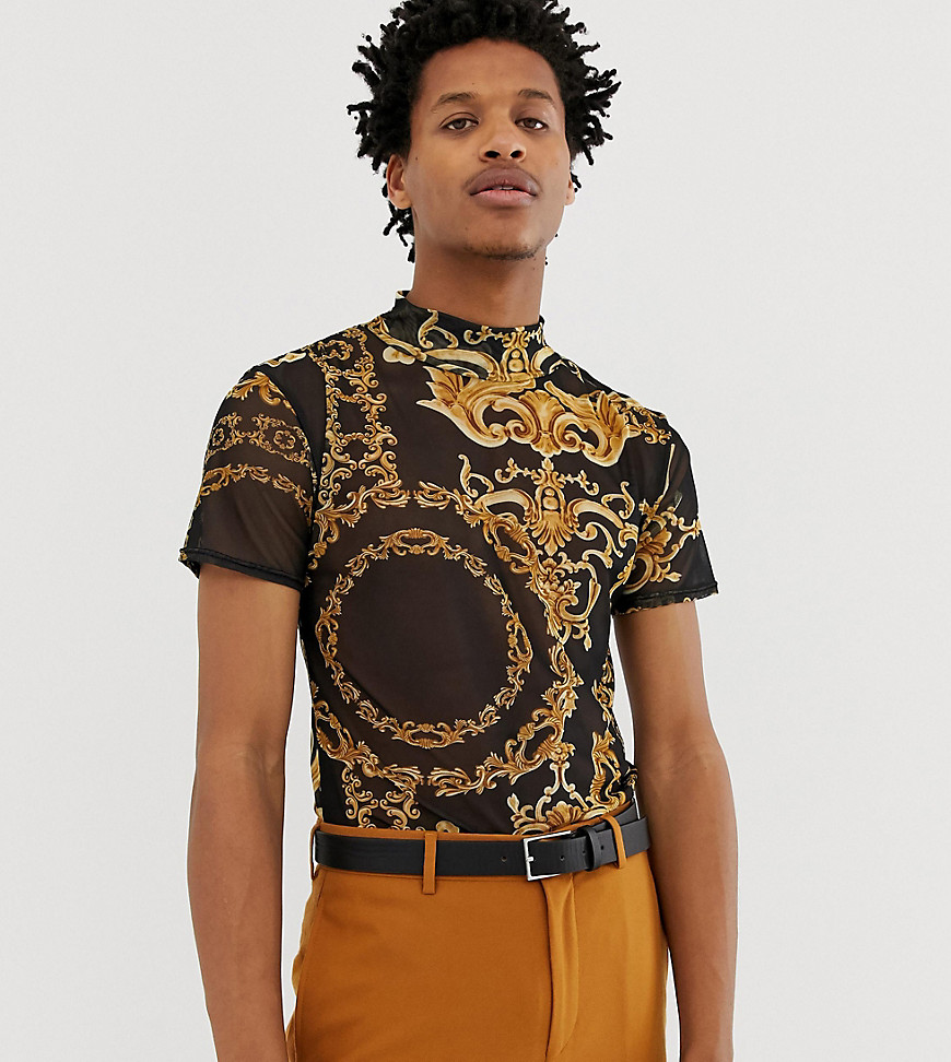 Reclaimed Vintage inspired mesh t-shirt with baroque print