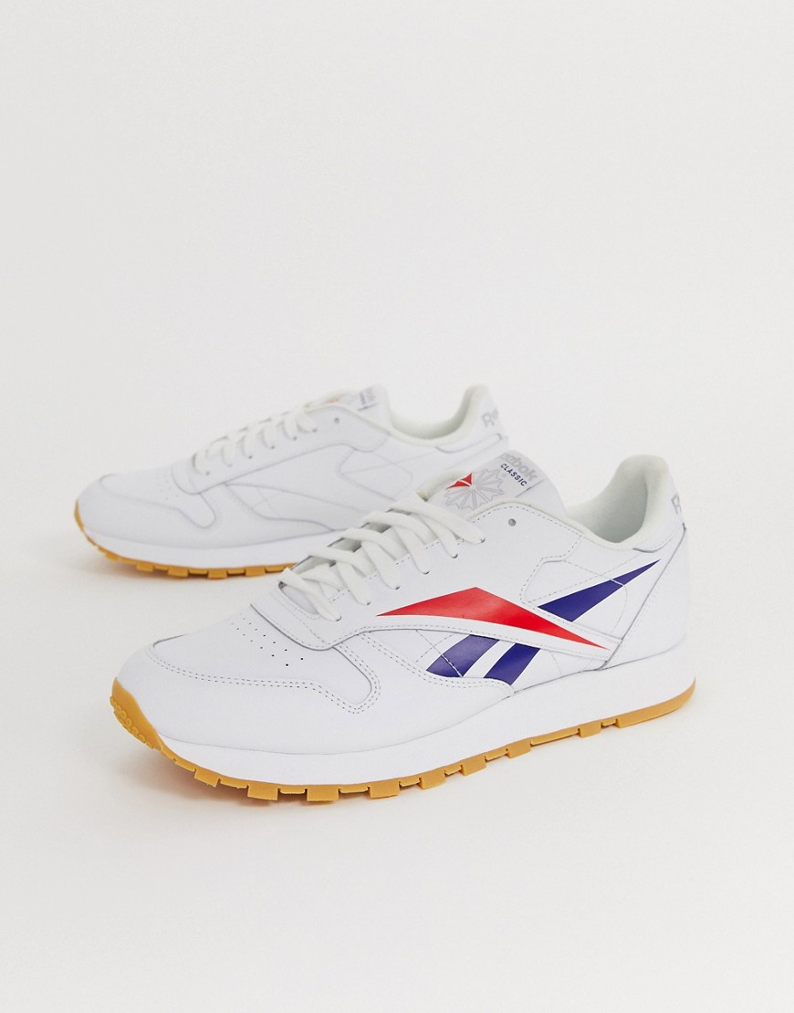Reebok classic leather trainers with overbranded vector in white